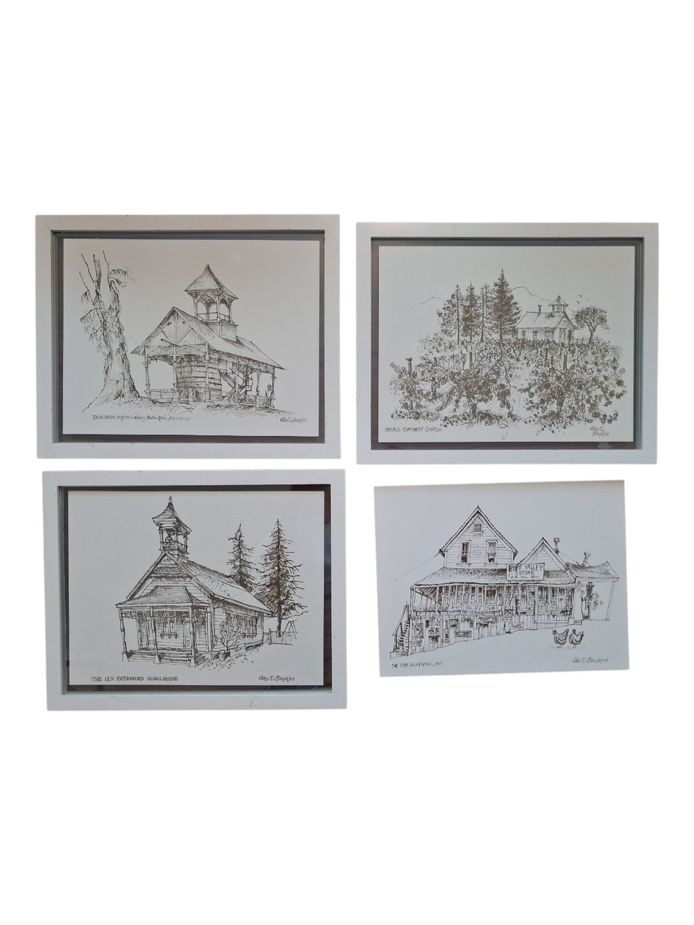 Framed Vintage John D. Simpkins Art Prints of Napa California Landmarks - Set  4